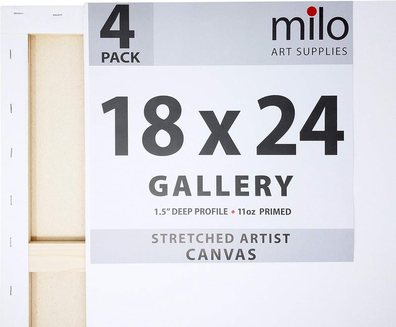 Milo قماش فني مشدود | 18x24 بوصة | 4 عبوات | بروفايل معرض بسماكة 1.5 بوصة | قماش كبير مهيأ للطلاء بوزن 11 أونصة، مستلزمات فنية جاهزة للطلاء بالأكريليك والزيت - Image 2